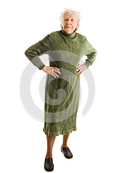 Old woman isolated on white