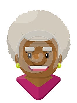 Old Woman with large Curly White Hair Flat Vector Illustration Icon