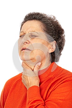 Old woman with laryngitis photo