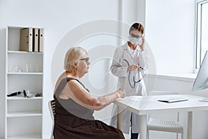 old woman patient hospital examination health care