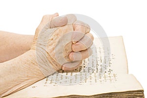 The old woman reads the bible