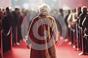 Old woman on red carpet. Generate Ai