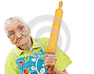 Old woman with a rolling pin