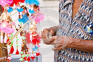 Old woman seller hold money