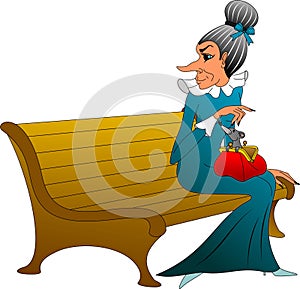 Old woman sits on a bench