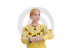 Old woman smiling isolated.