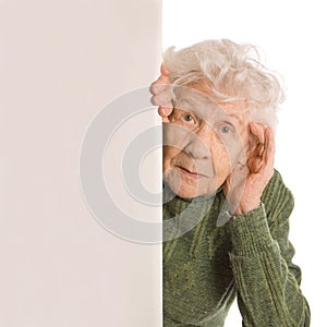 The old woman spies isolated on white