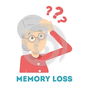 Old woman suffering from the memory loss. Confused photo