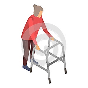 Old woman walker icon, isometric style