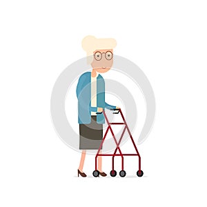 Old woman walking with rollator