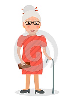 Old woman wearing glasses.