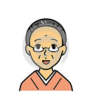 old woman wearing glasses in Japanese kimono, vector