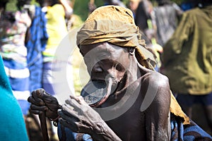 Old Women from the African tribe Mursi, Ethiopia