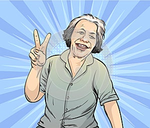 Old women show happy gestures.Pop art retro vector illustration vintage kitsch drawing,Comic Book Work Style