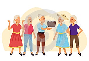 Old women with sweet cake active seniors characters