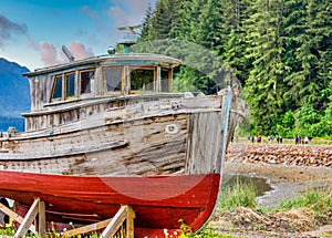 Old Wood Boat on Dry Dock