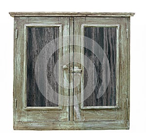 Old wood cabinet with doors isolated.