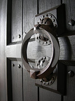 Old wood door with handle