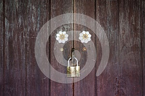 Old wood door and key lock