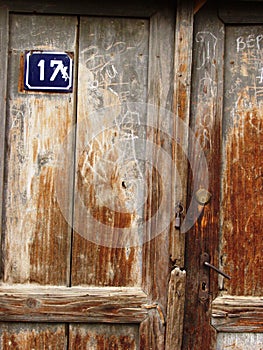 Old wood door with number 17