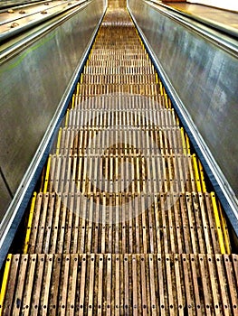 Old wood escalator steps