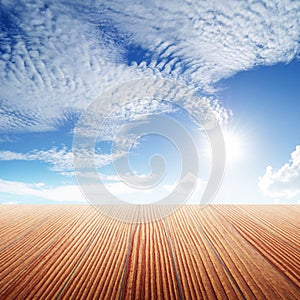 Old Wood floor and blue sky for background