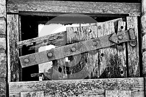 Old Wood and Hinge in Black and White