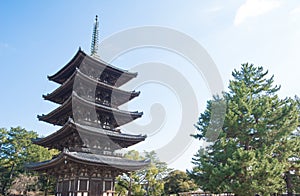 Old wood pagoda at Kofukuji temple.This is an Unesco World Heritage site