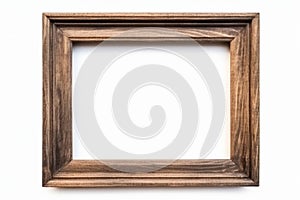 Old wood picture frame isolated on white background, horizontal frame mockup with shadow, generated ai