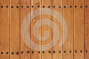 Old Wood Plank Panel With Forged Rusty Iron Nails Texture