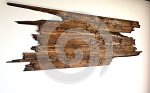 Old wood planks background on white wall