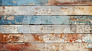 Old wood planks texture background, vintage worn color painted boards. Rough grungy wooden wall, dirty multicolored surface. Theme