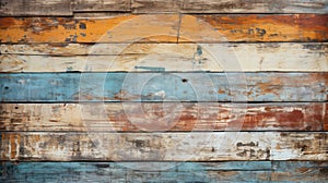 Old wood planks texture background, vintage worn color painted boards. Rough grungy wooden wall, multicolored surface. Theme of