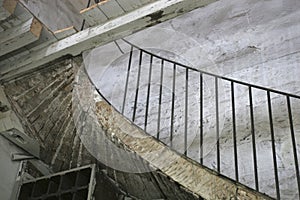 Old wood stair in abandoned factory.