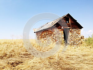 Old wood and stone structure in Montana.