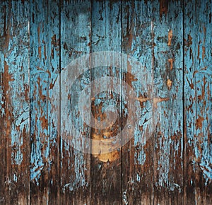 Old wood texture, peeling painted blue wood for background