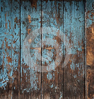 Old wood texture, peeling painted blue wood for background