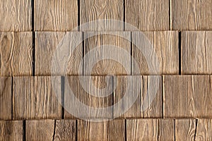 Old wood texture, wooden squares. Grunge timber tiles, top view. Brown natural building material. Floor or table layout Pattern.