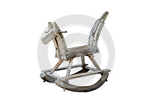 Old wood toys rocking horse chair children isolated on white background with clipping path