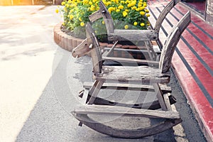 Old wood toys rocking horse chair children