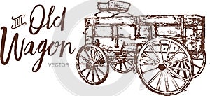 Old Wood Wagon Logo, Cart Vector Drawing