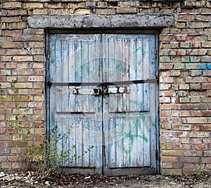 old wood warehouse door, hangar