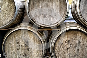 Old wood wine casks stacked