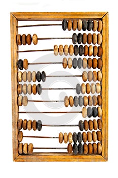 Old wooden abacus with a calculated sum