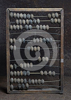 Old wooden abacus, disfigured by time.