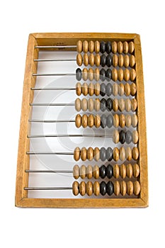 Old wooden abacus, front view.