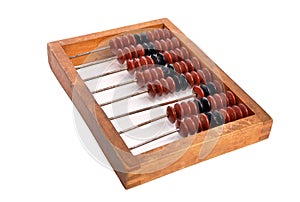 Old wooden abacus on white