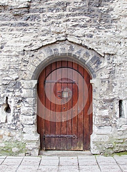Old wooden arched door