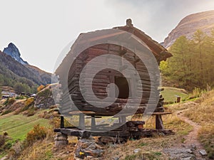 Old wooden house. Blatten. Zermatt in Switzerland. photo