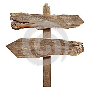 Old wooden arrows road sign